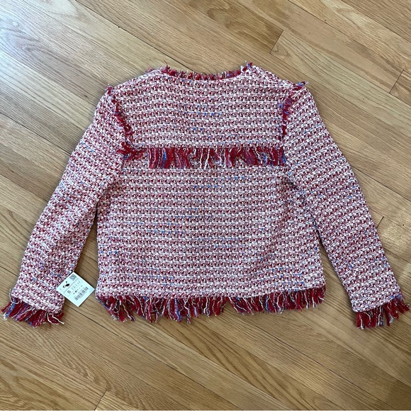 ZARA Basic Collection Red Tweed Fringe Jacket (Small) NWT - Picture 3 of 6